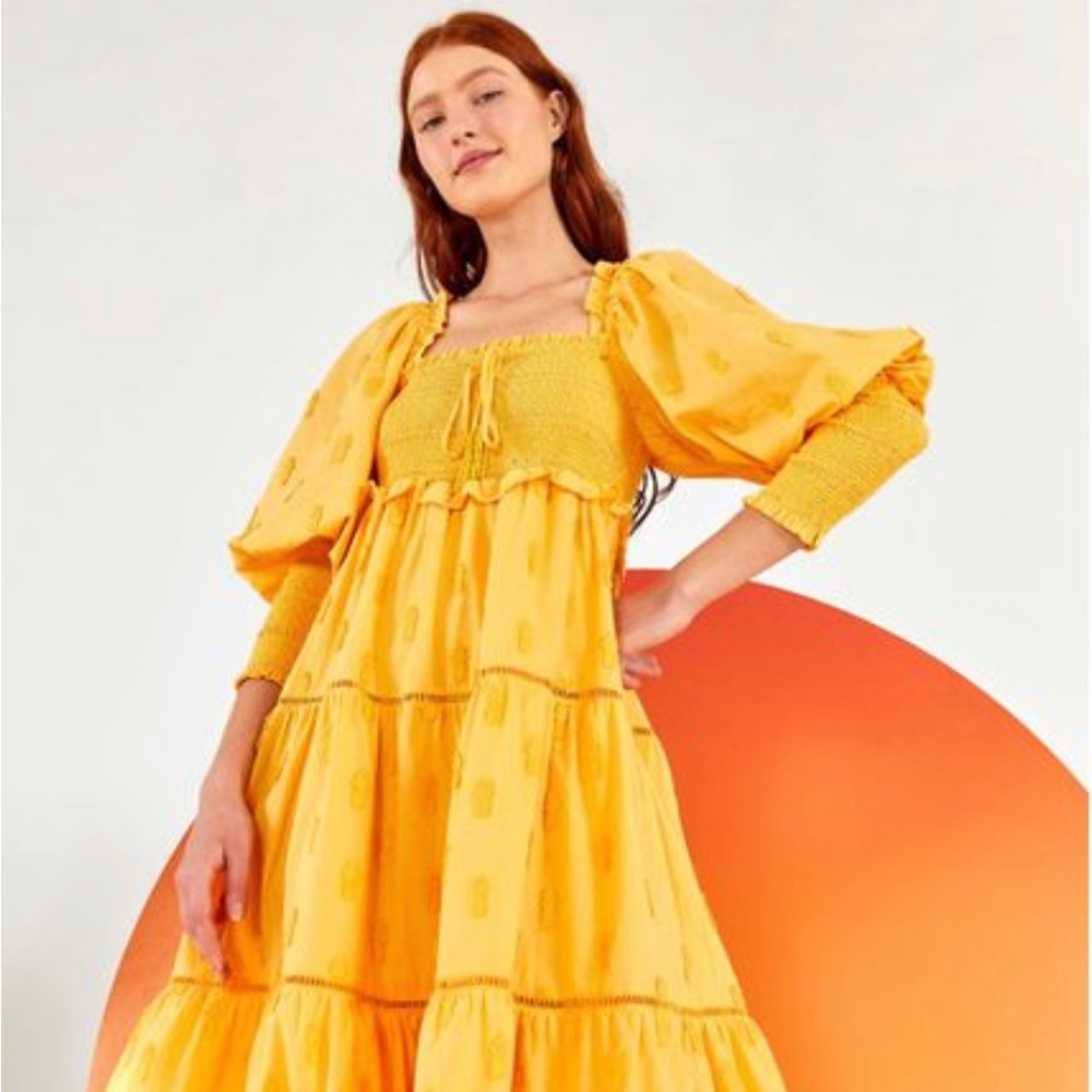 Farm Rio 3D Tier Yellow Pineapple Midi Dress Size XS